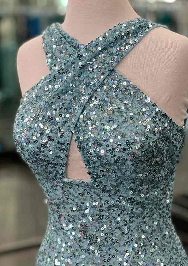 Floor-length Halter Prom Dresses with Sheath/Column Silhouette