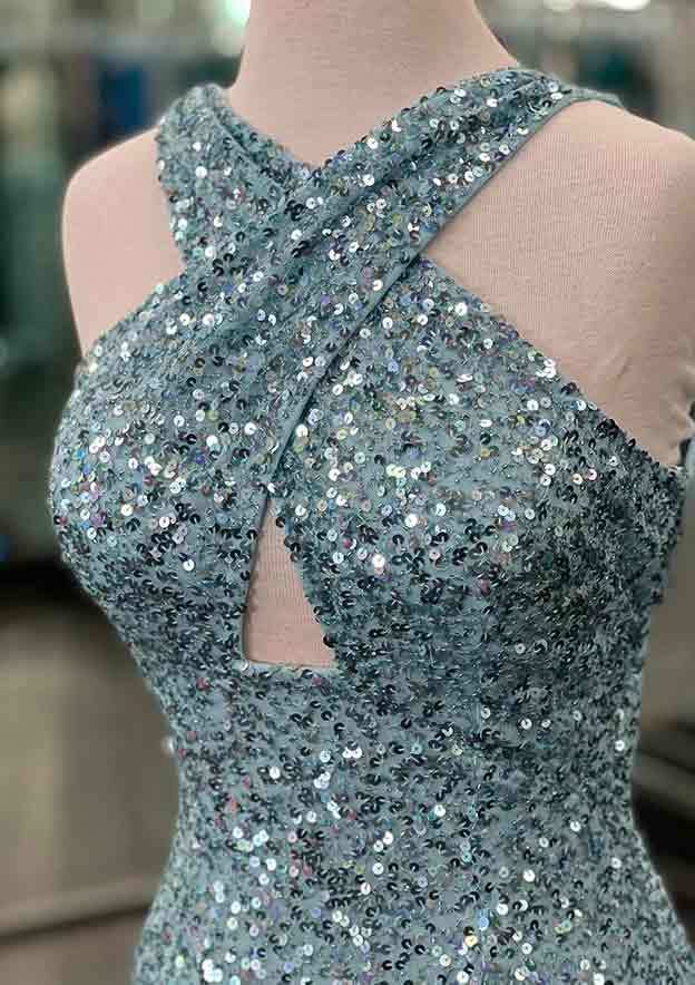 Floor-length Halter Prom Dresses with Sheath/Column Silhouette