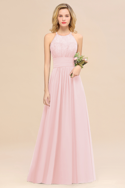 BMbridal Elegant Halter Ruffles Sleeveless Grape Lace Bridesmaid Dresses Affordable-BMbridal