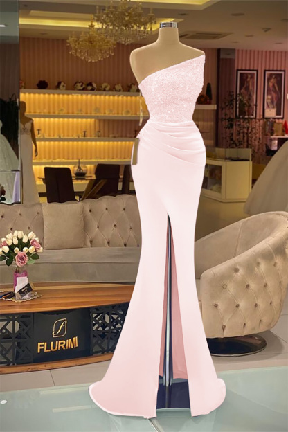 Sleeveless Strapless Mermaid Prom Dress Long Split With Sequins