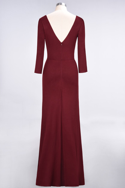 BMbridal Popular Spandex Long-Sleeves Burgundy Bridesmaid Dresses with Side-Slit-BMbridal