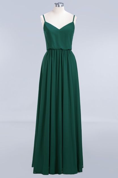 BMbridal Dark Green Chiffon Spaghetti-Straps Modest Bridesmaid Dress Online-BMbridal