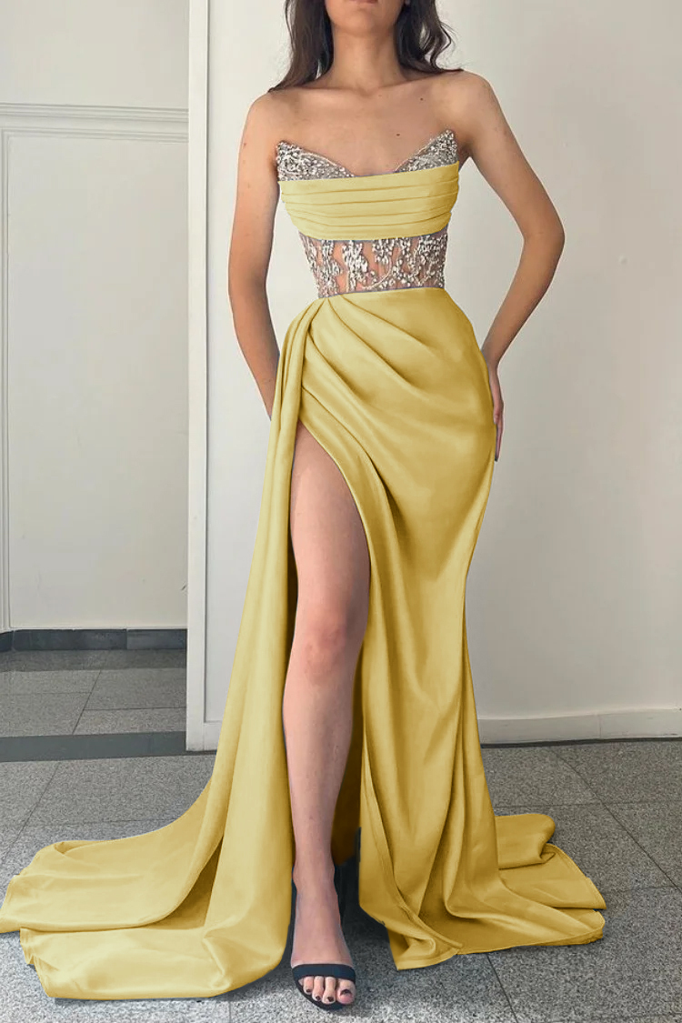 Modern Sky Blue Strapless Mermaid Prom Dress Split With Beading