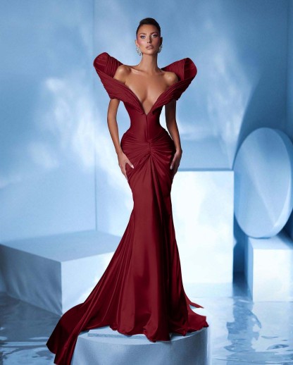 Off the Shoulder Sleeveless Mermaid Long Prom Dress With Pleated