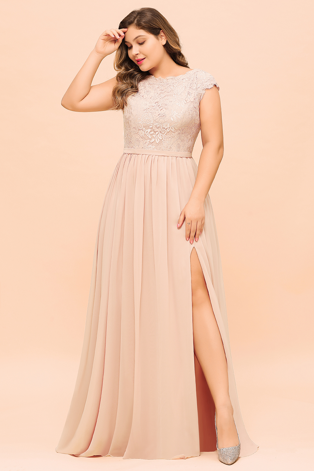 BMbridal Elegant Jewel Chiffon Lace Affordable Bridesmaid Dresses with Slit-BMbridal