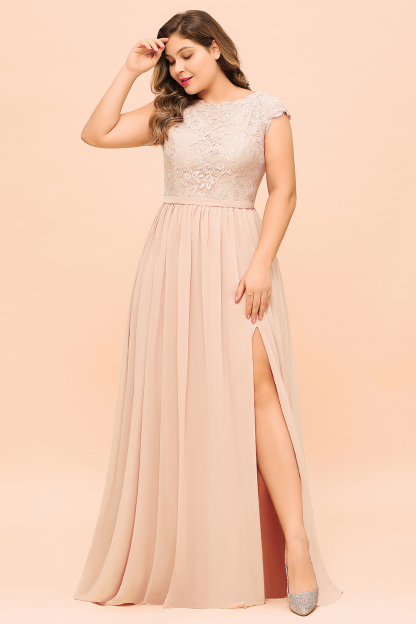BMbridal Elegant Jewel Chiffon Lace Affordable Bridesmaid Dresses with Slit-BMbridal