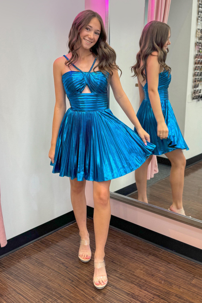 Sparkly Fuchsia A-Line Halter Pleated Short Homecoming Dress