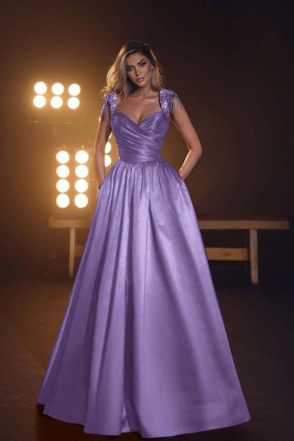 Straps Sleeveless Long Prom Dress With Pleated Pockets Sequins