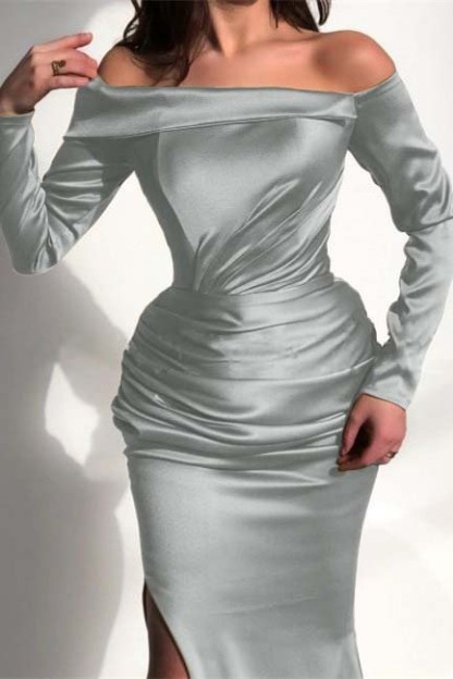 Off the Shoulder Long Sleeves Mermaid Prom Dress Court With Split