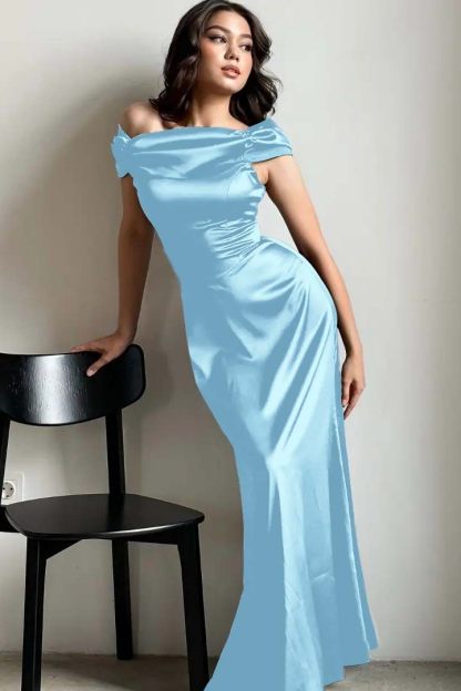 Off the Shoulder Sleeveless Long Mermaid Prom Dress With Pleated