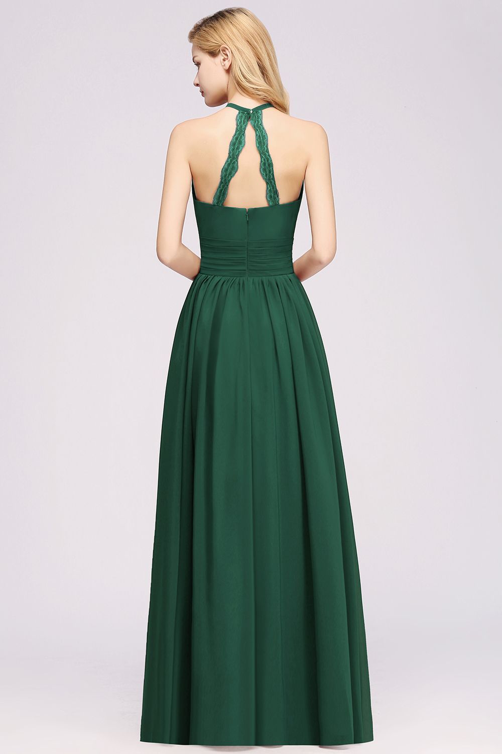 BMbridal Elegant High-Neck Halter Long Affordable Bridesmaid Dresses with Ruffles-BMbridal
