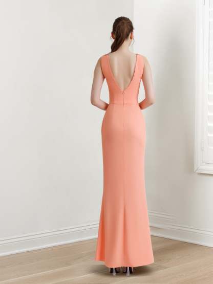 V-Neck Sleeveless Floor-Length Sheath Evening Gown with Side Slit