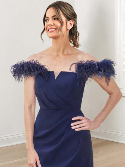 Off-the-Shoulder Floor-Length Sheath/Column Gown for the Mother of the Bride