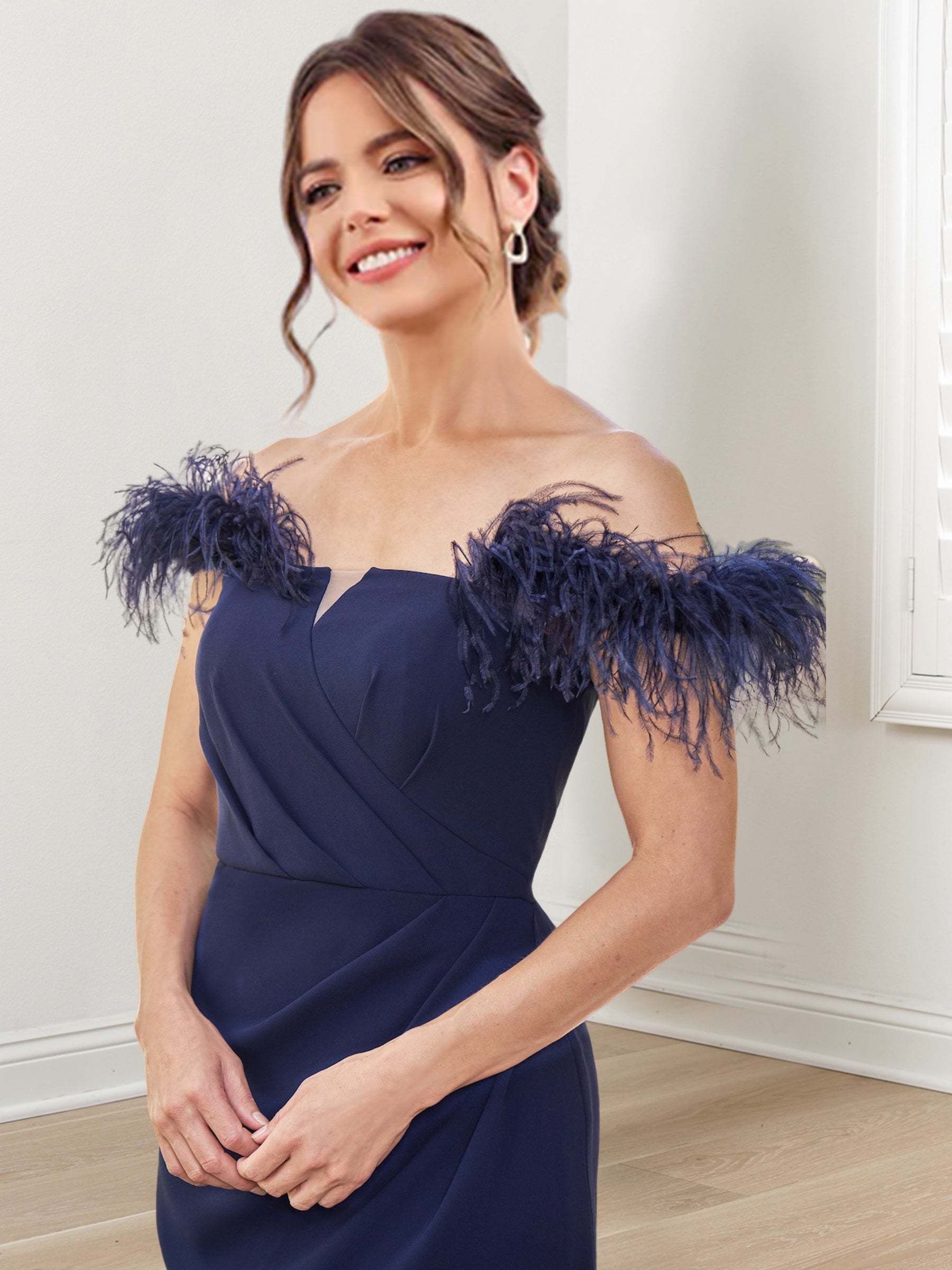 Off-the-Shoulder Floor-Length Sheath/Column Gown for the Mother of the Bride