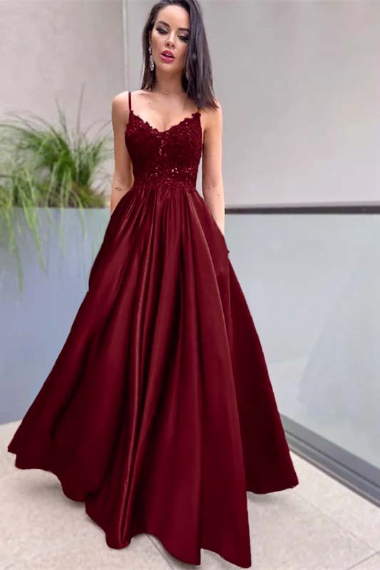 Royal Blue Sleeveless Lace A Line Long Prom Dress Appliques With Pockets