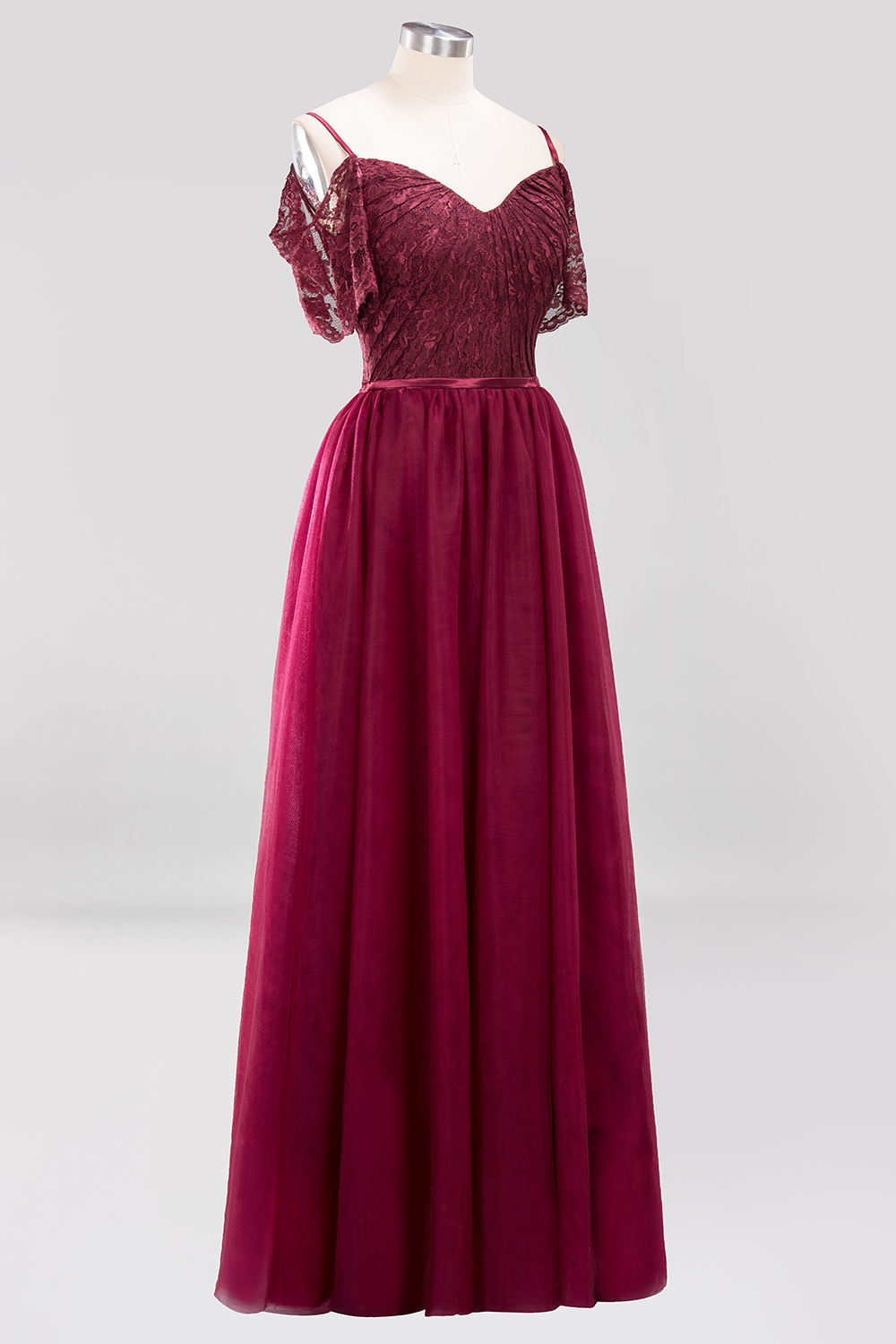 BMbridal Affordable Chiffon Off-the-Shoulder Burgundy Lace Bridesmaid Dresses-BMbridal