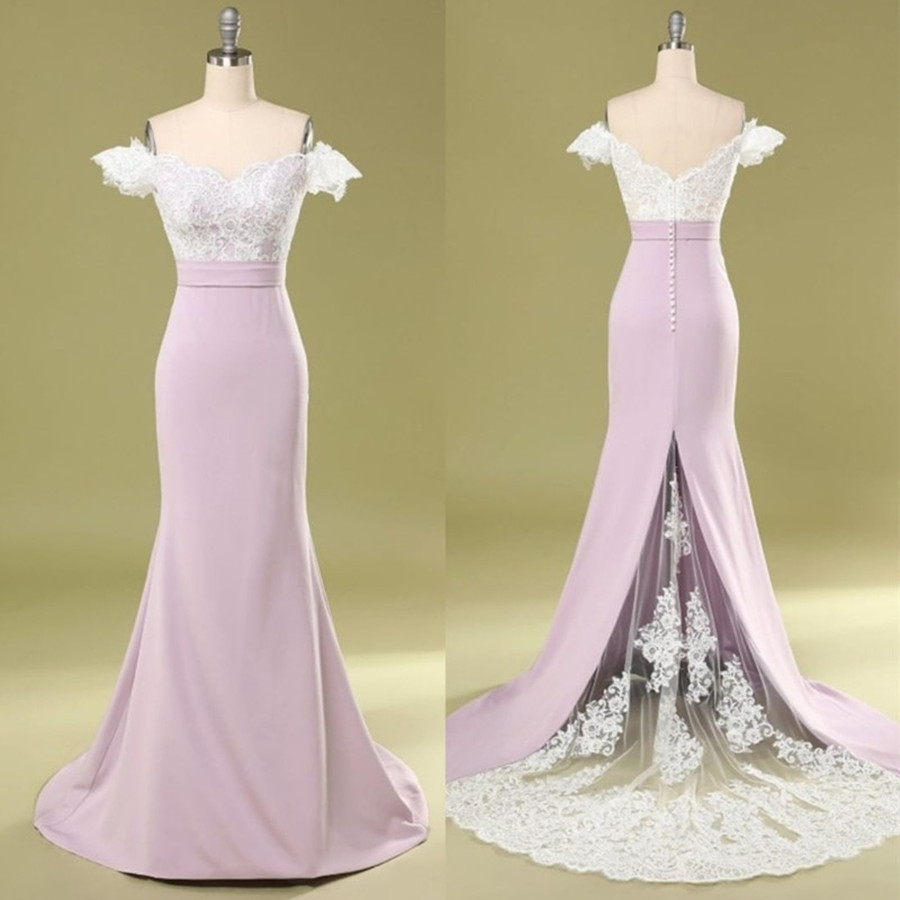 BMbridal Glamorous Off-the-Shoulder Mermaid Bridesmaid Dress Lace-BMbridal
