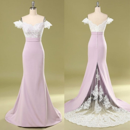 BMbridal Glamorous Off-the-Shoulder Mermaid Bridesmaid Dress Lace-BMbridal