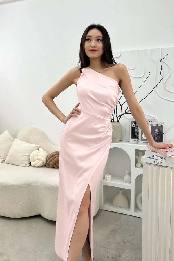 Chic Sleeveless One Shoulder Long Prom Dress With Pleated Split