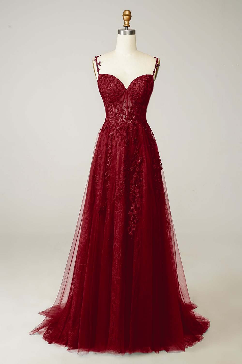 Spaghetti Strap Sweetheart Sleeveless Prom Dress With Appliques