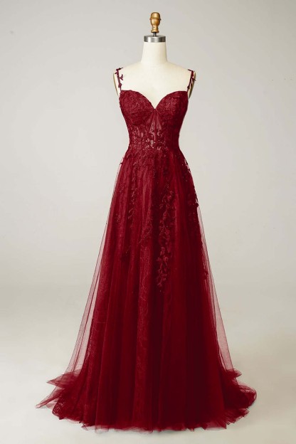 Spaghetti Strap Sweetheart Sleeveless Prom Dress With Appliques