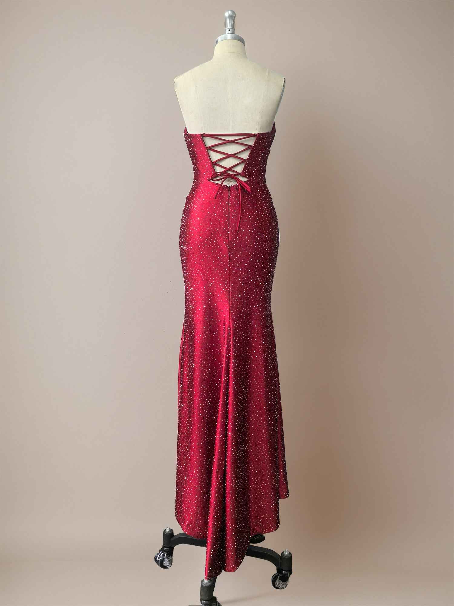 Hot Pink Mermaid Strapless Long Prom Dress with Beads