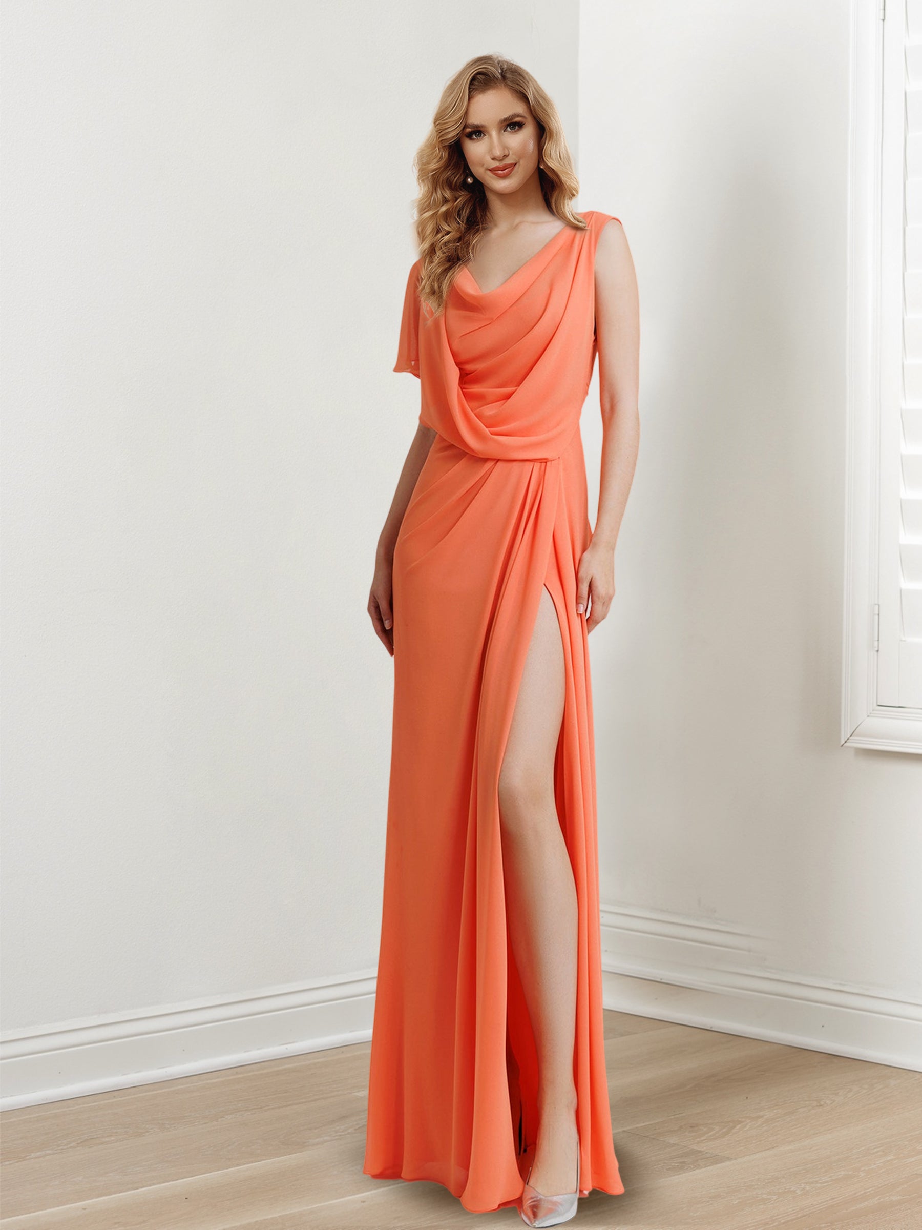 Sleeveless Floor-Length Evening Gown with Side Split and Sheath/Column Scoop
