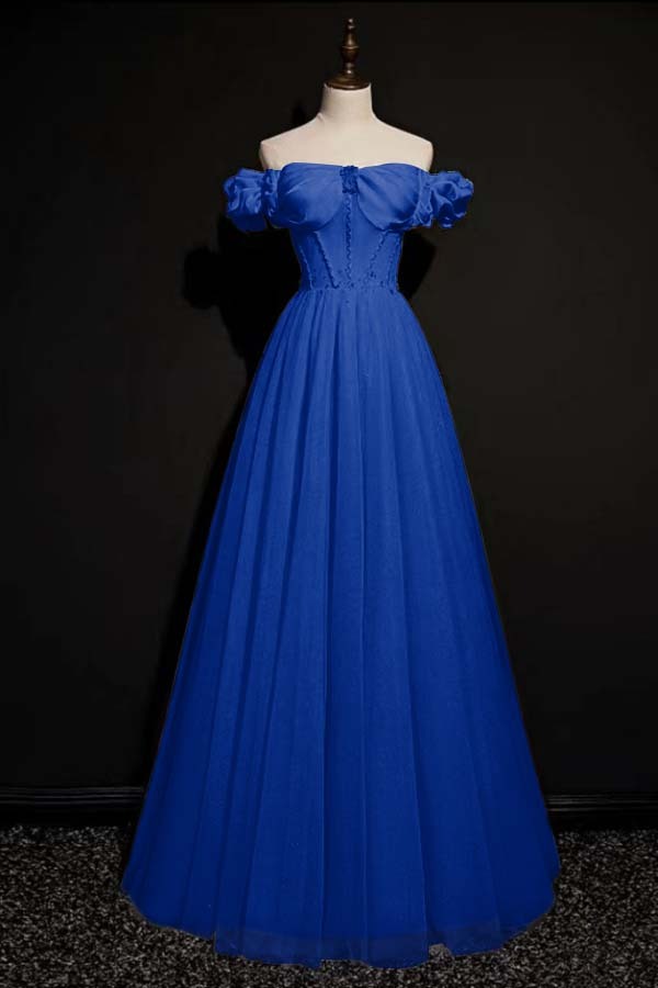 Off the Shoulder Strapless Sleeveless Long Prom Dress With Tulle