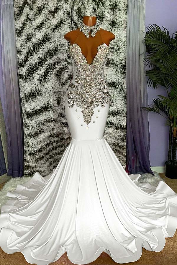 Mermaid Pink High Neck Sleeveless Prom Dress Beaded With Appliques