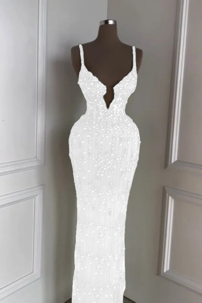 Spaghetti Strap Sleeveless Long Mermaid Prom Dress With Beading