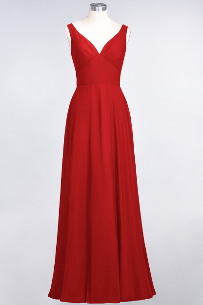 BMbridal Chic Chiffon V-Neck Straps Ruffle Affordable Bridesmaid Dresses with Open Back-BMbridal