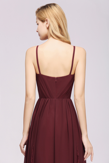 BMbridal Elegant Spaghetti Straps Long Bridesmaid Dress Lace V-Neck Maid of Honor Dress-BMbridal