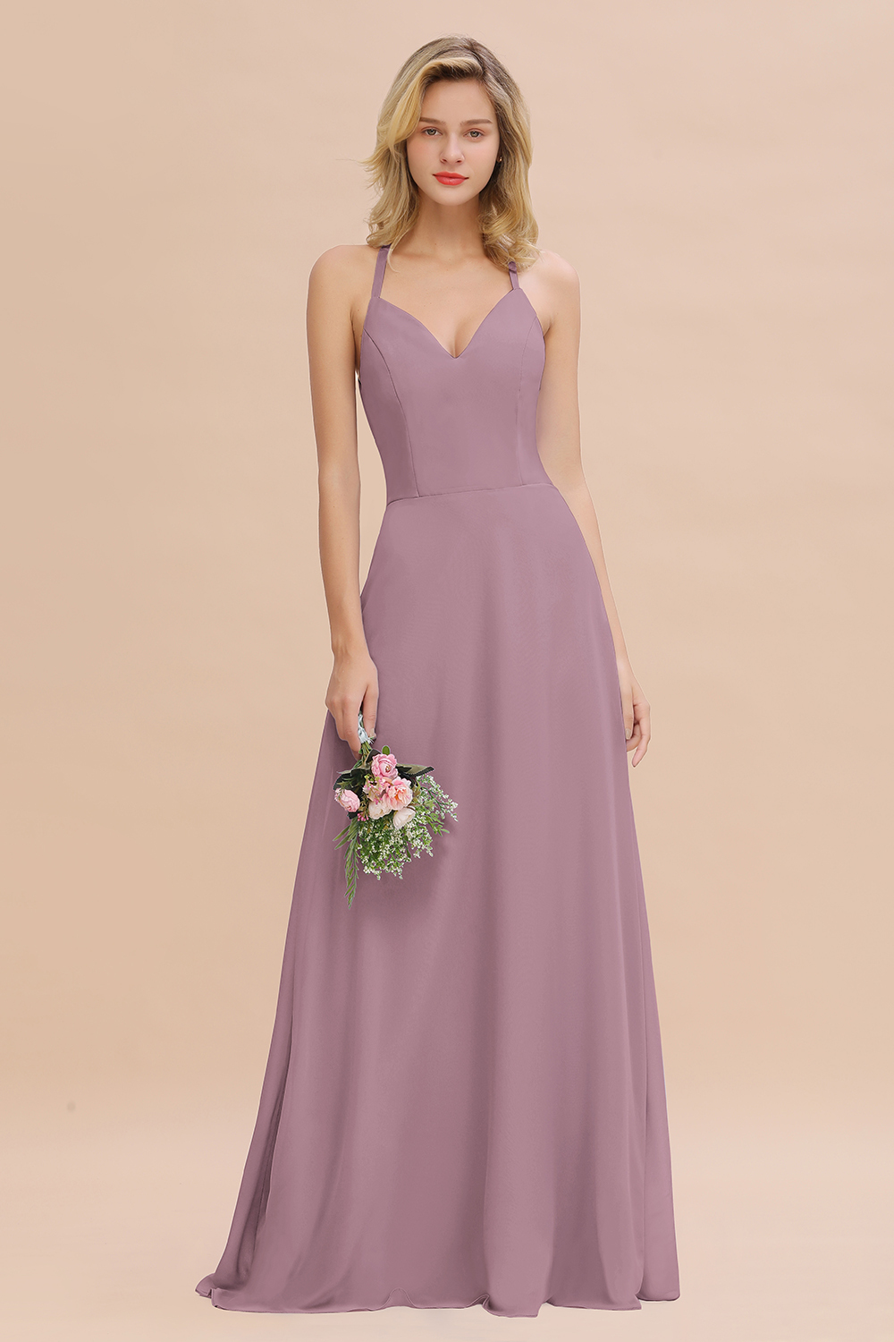 BMbridal Modest Halter V-Neck Sleeveless Long Bridesmaid Dresses Online-BMbridal
