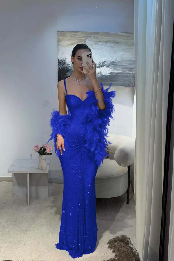 Spaghetti Strap Sleeveless Long Mermaid Prom Dress With Sequins