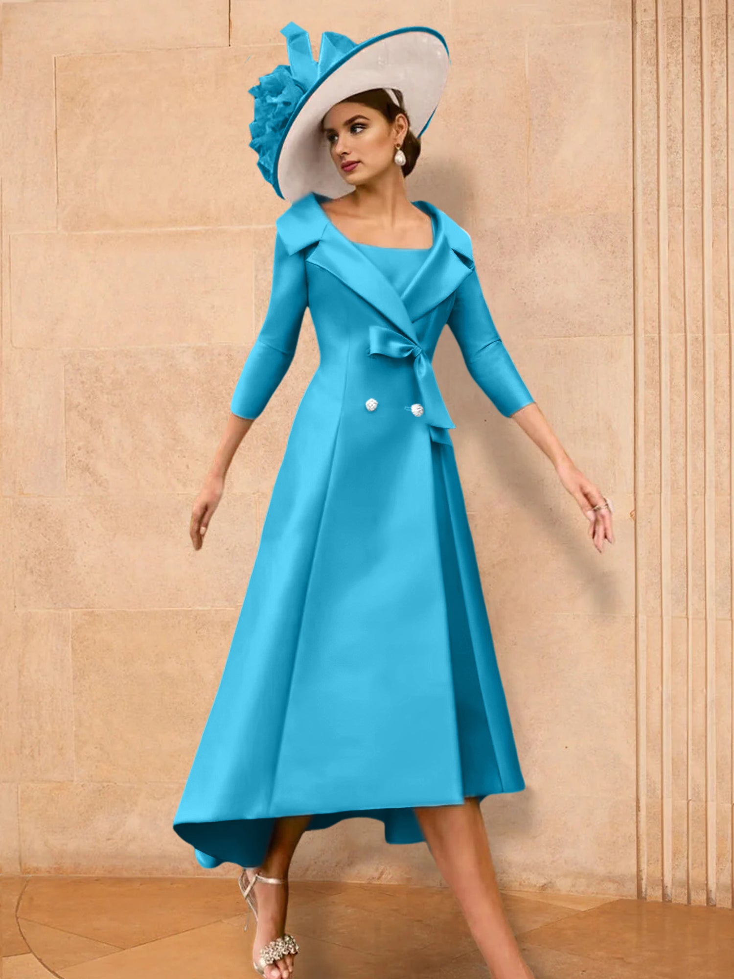 Long-Sleeve A-Line Princess Mother of the Bride Dress Featuring a Bowknot