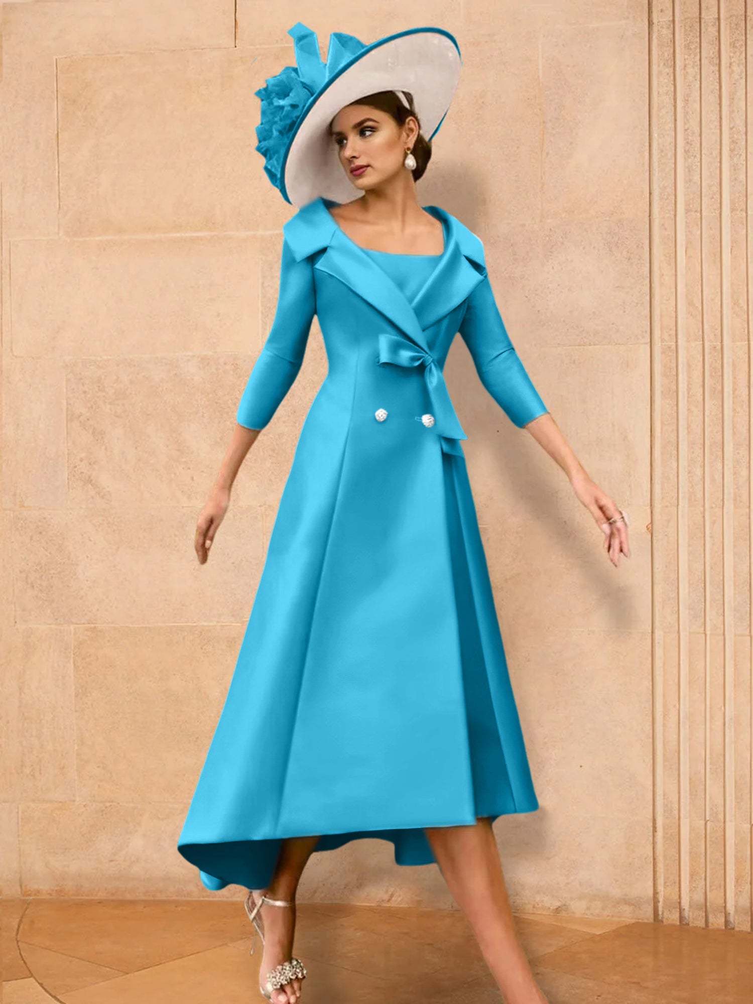 Long-Sleeve A-Line Princess Mother of the Bride Dress Featuring a Bowknot