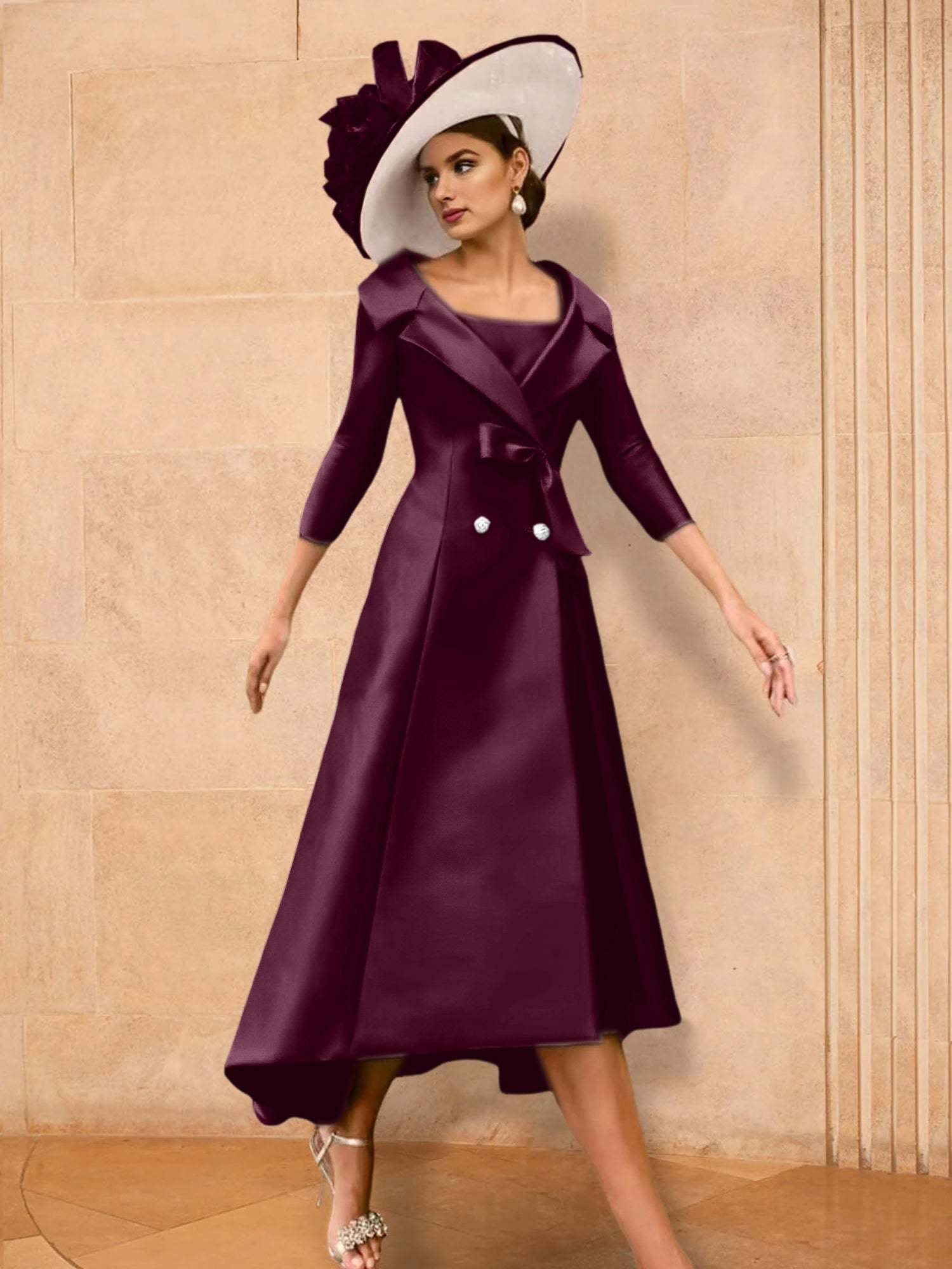Long-Sleeve A-Line Princess Mother of the Bride Dress Featuring a Bowknot