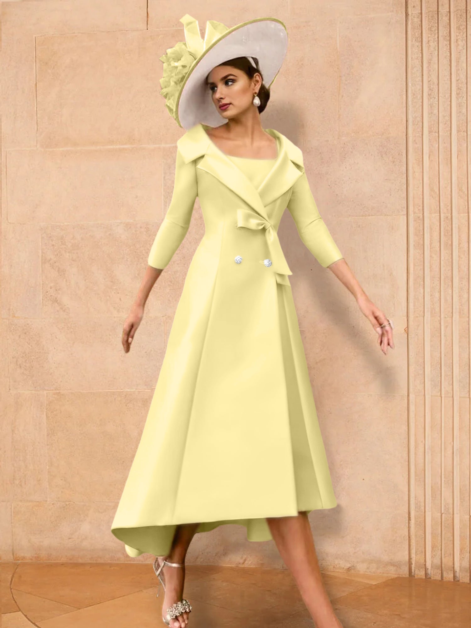 Long-Sleeve A-Line Princess Mother of the Bride Dress Featuring a Bowknot