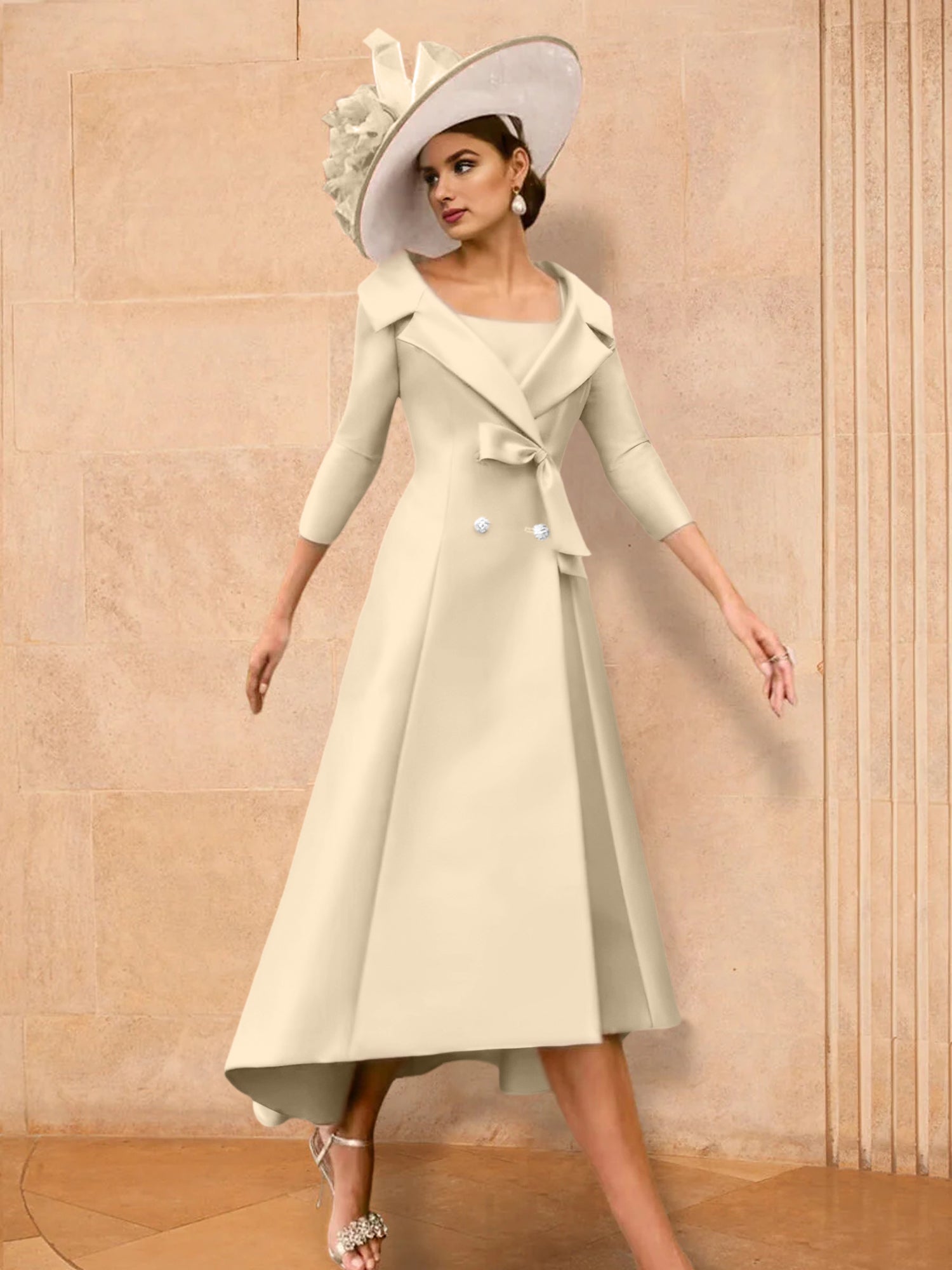 Long-Sleeve A-Line Princess Mother of the Bride Dress Featuring a Bowknot