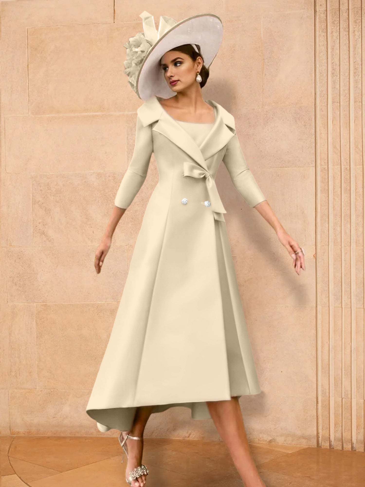 Long-Sleeve A-Line Princess Mother of the Bride Dress Featuring a Bowknot