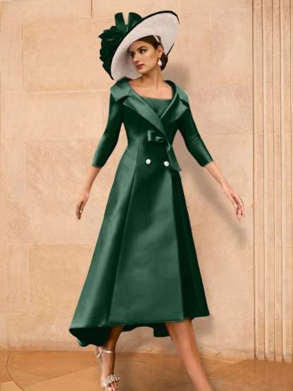 Long-Sleeve A-Line Princess Mother of the Bride Dress Featuring a Bowknot