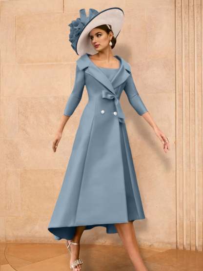 Long-Sleeve A-Line Princess Mother of the Bride Dress Featuring a Bowknot