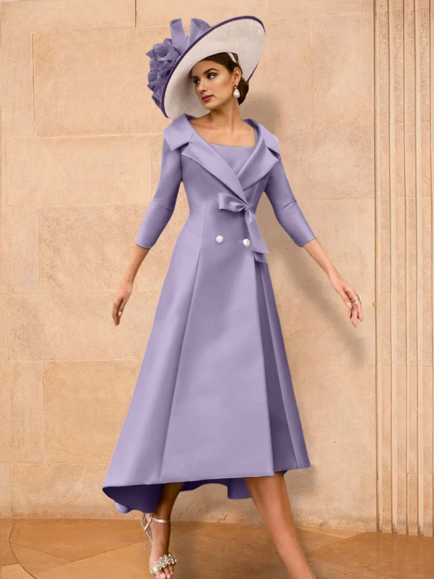 Long-Sleeve A-Line Princess Mother of the Bride Dress Featuring a Bowknot