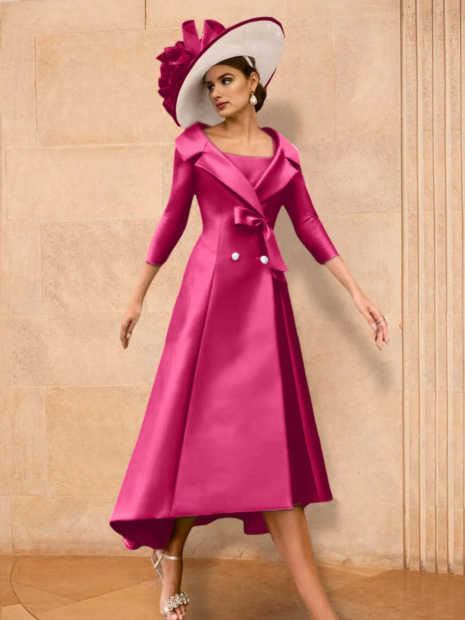 Long-Sleeve A-Line Princess Mother of the Bride Dress Featuring a Bowknot