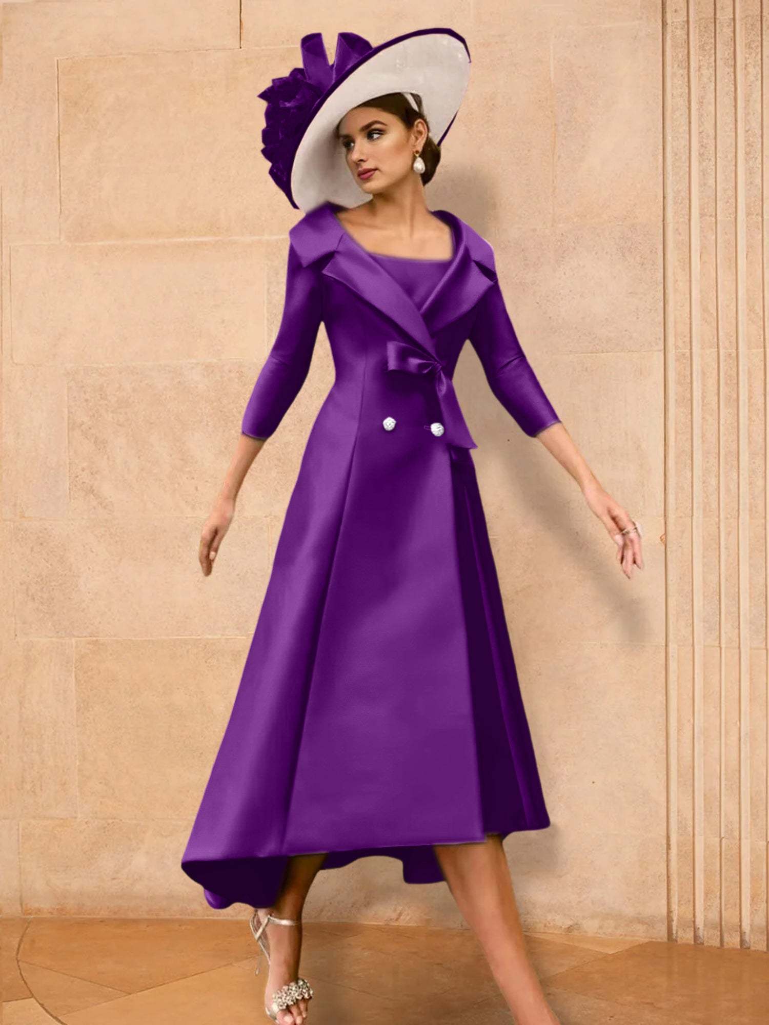 Long-Sleeve A-Line Princess Mother of the Bride Dress Featuring a Bowknot