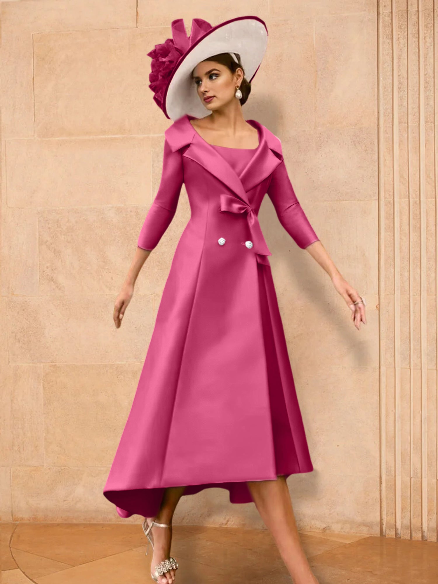 Long-Sleeve A-Line Princess Mother of the Bride Dress Featuring a Bowknot