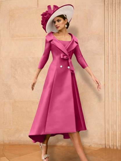 Long-Sleeve A-Line Princess Mother of the Bride Dress Featuring a Bowknot