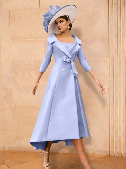 Long-Sleeve A-Line Princess Mother of the Bride Dress Featuring a Bowknot