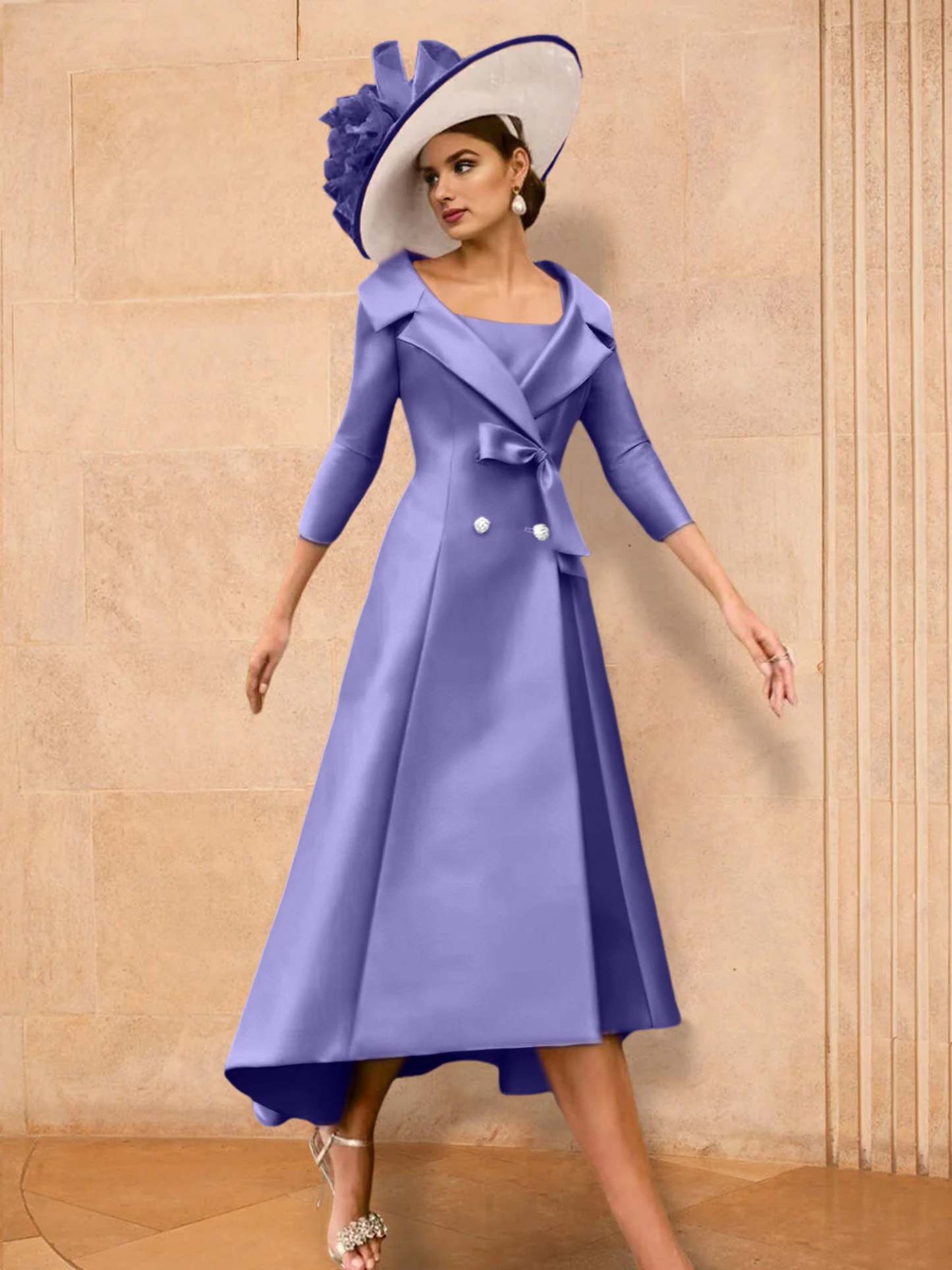 Long-Sleeve A-Line Princess Mother of the Bride Dress Featuring a Bowknot