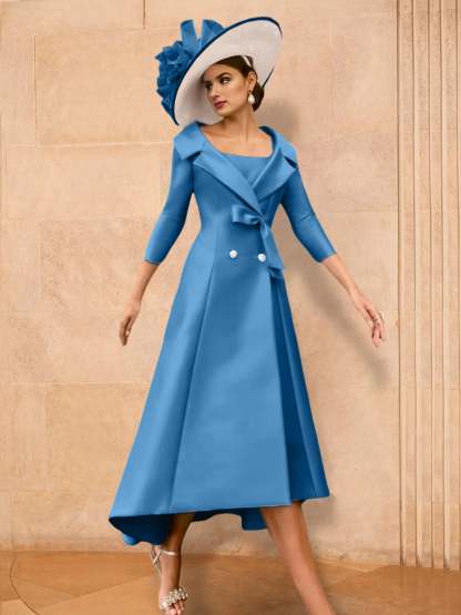 Long-Sleeve A-Line Princess Mother of the Bride Dress Featuring a Bowknot